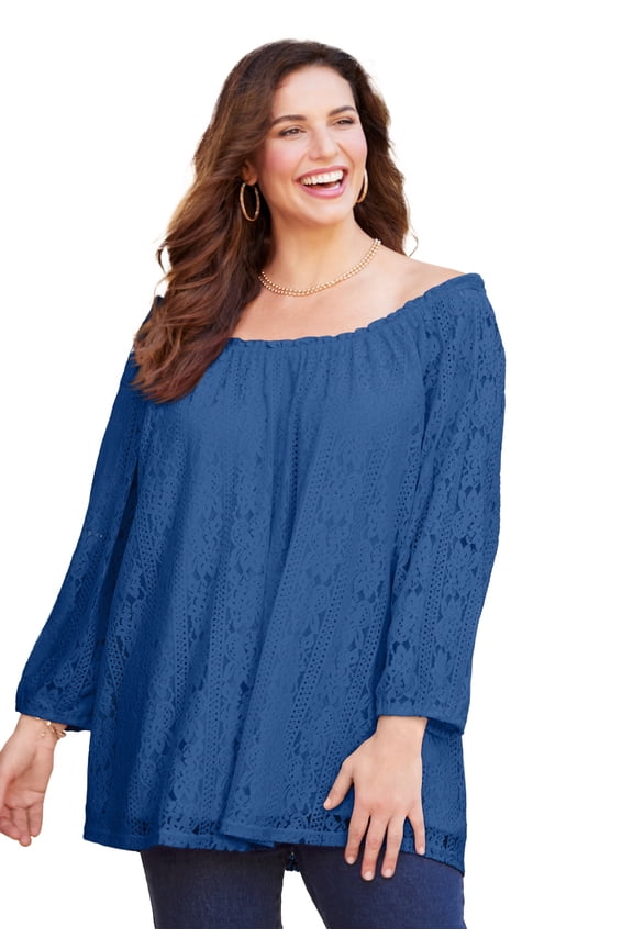 Women's Plus Size Stretch Lace Peasant Blouse