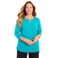 thumbnail image 1 of Catherines Women's Plus Size Suprema 3/4 Sleeve V-Neck Cutout Tee, 1 of 3