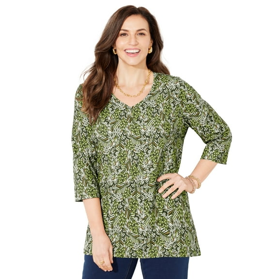 Catherines Women's Plus Size Suprema 3/4 Sleeve V-Neck Tee