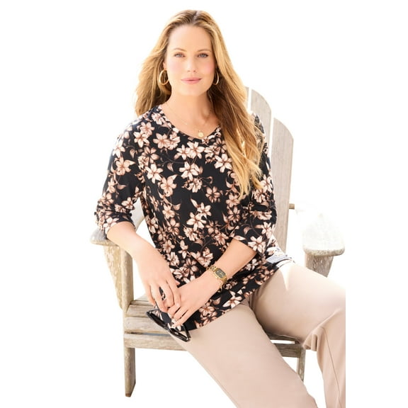 Catherines Women's Plus Size Suprema 3/4 Sleeve V-Neck Tee