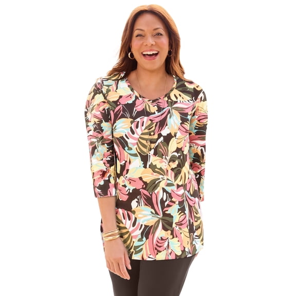 Catherines Women's Plus Size Suprema 3/4 Sleeve V-Neck Tee