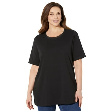 Catherines Women's Plus Size Suprema Crochet Trim Scoopneck