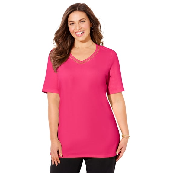 Catherines Women's Plus Size Suprema Crochet V-Neck Tee