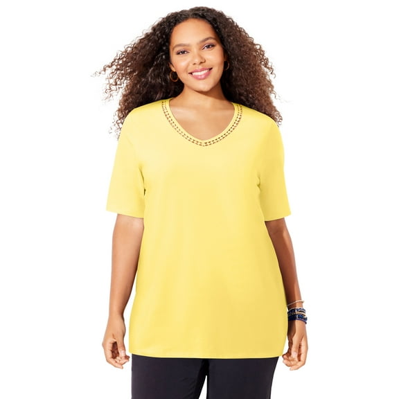 Catherines Women's Plus Size Suprema Crochet V-Neck Tee