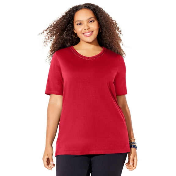 Catherines Women's Plus Size Suprema Crochet V-Neck Tee