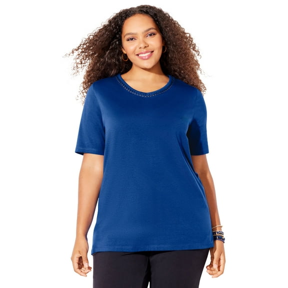 Catherines Women's Plus Size Suprema Crochet V-Neck Tee