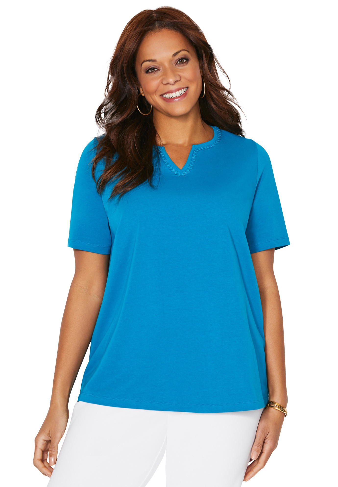 Terra & Sky Women's Plus Size Notch Neck T-Shirt - Walmart.com