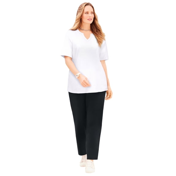 Catherines Women's Plus Size Suprema Embroidered Notch-Neck Tee