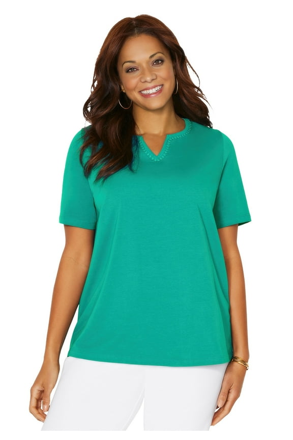 Women's Plus Size Suprema Embroidered Notch-Neck Tee