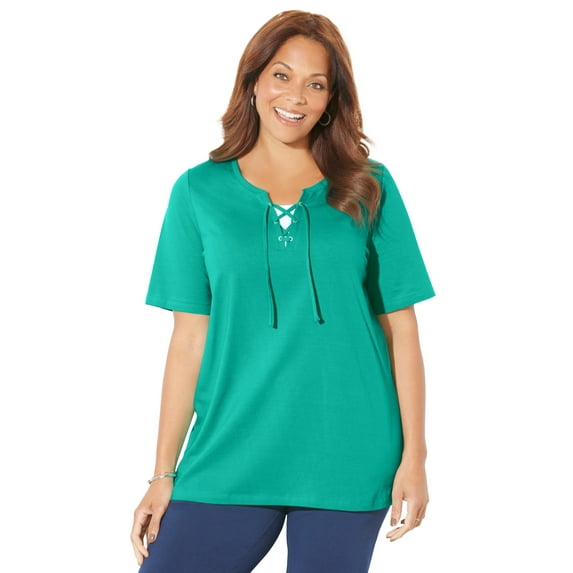 Catherines Women's Plus Size Suprema Lace-Up Tee