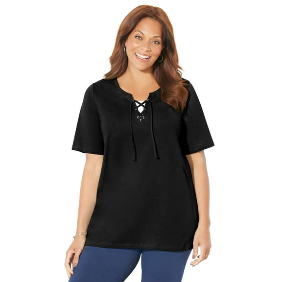 Catherines Women's Plus Size Suprema Lace-Up Tee