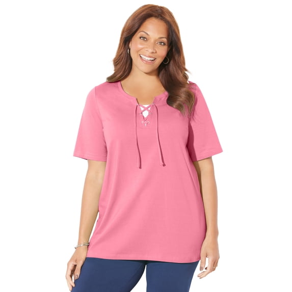 Catherines Women's Plus Size Suprema Lace-Up Tee