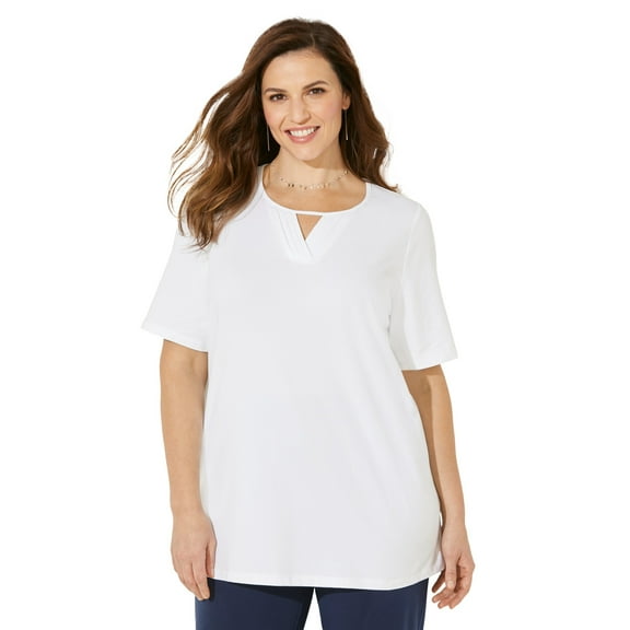 Catherines Women's Plus Size Suprema Pleat-Neck Tee