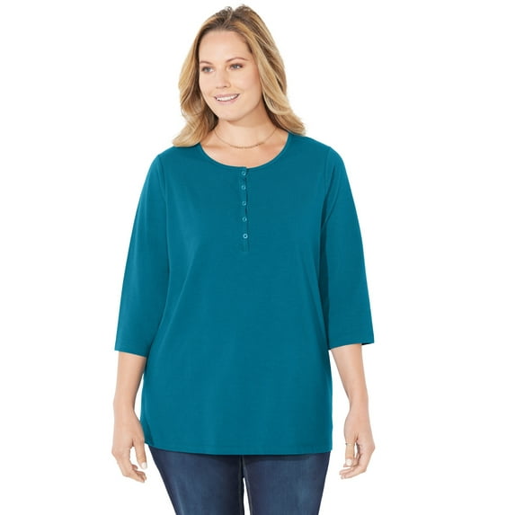 Catherines Women's Plus Size Suprema Snap-Placket Tee
