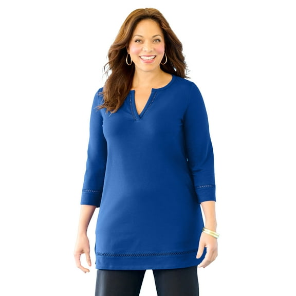 Catherines Women's Plus Size Suprema Studio Lattice Trim Tunic