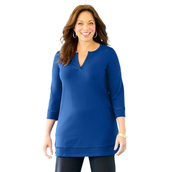 Catherines Women's Plus Size Suprema Studio Lattice Trim Tunic
