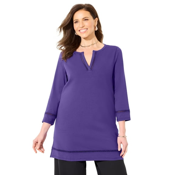 Catherines Women's Plus Size Suprema Studio Lattice Trim Tunic