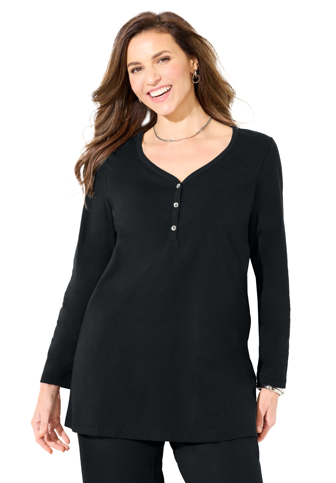 Catherines Women's Plus Size Suprema Studio V-Neck Henley Top - Walmart.com