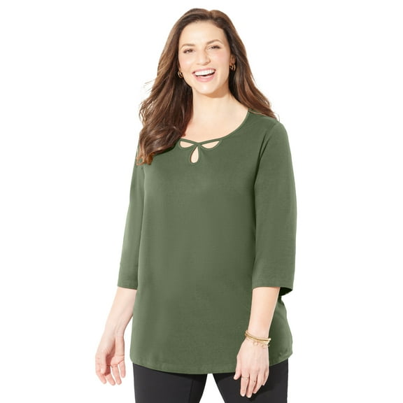 Catherines Women's Plus Size Suprema Triple Keyhole Tee