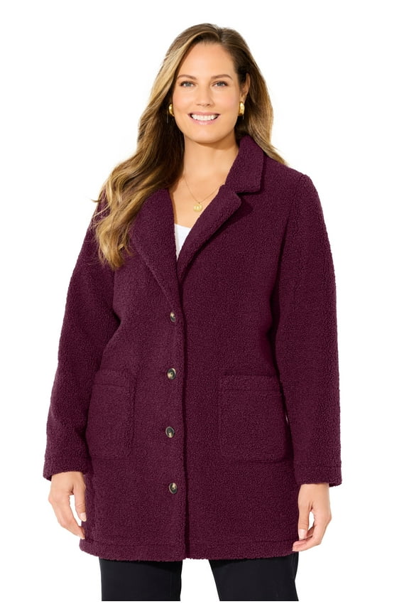 Women's Plus Size Teddy Bear Sherpa Trench Coat