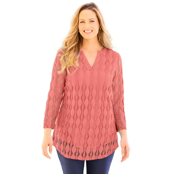 Catherines Women's Plus Size Textured Lace Knit Top