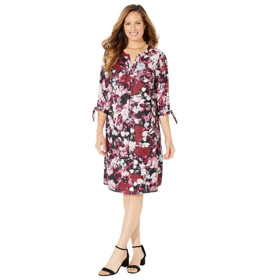 Catherines Women's Plus Size Tie-Sleeve Café Dress