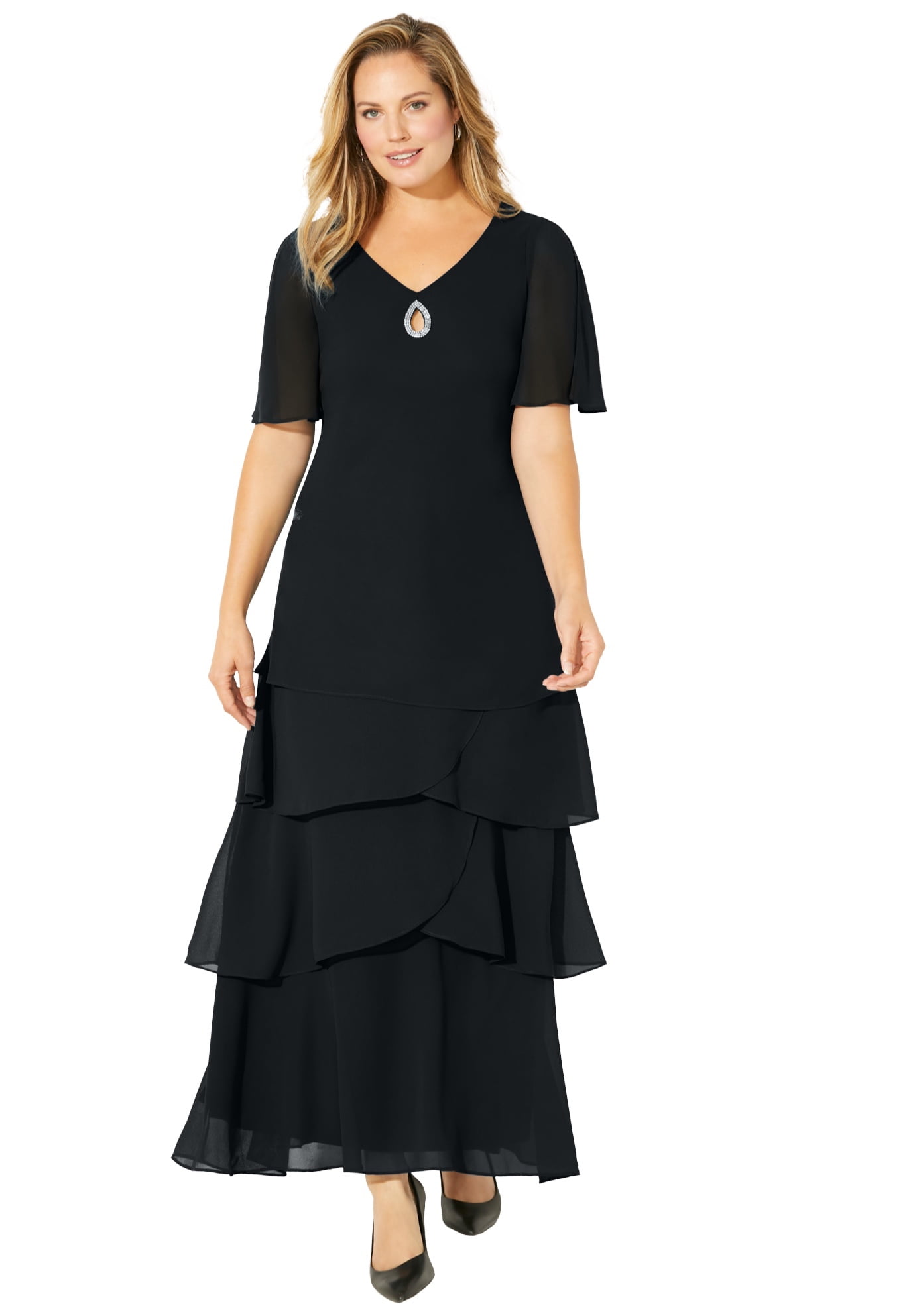sachin and babi light blue dress Duntery Plus Size Bridesmaid Dress V Neck Pleated Bodice Chiffon Bridesmaid Gown, Fuchsia