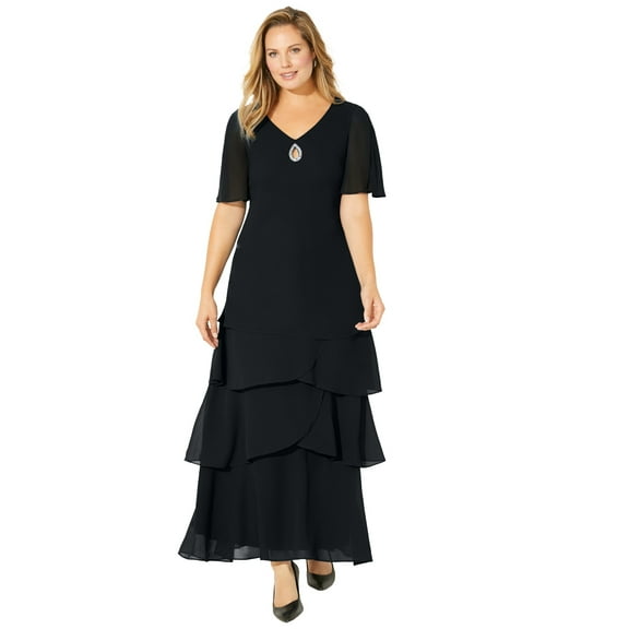 Catherines Women's Plus Size Tiered Chiffon Maxi Dress