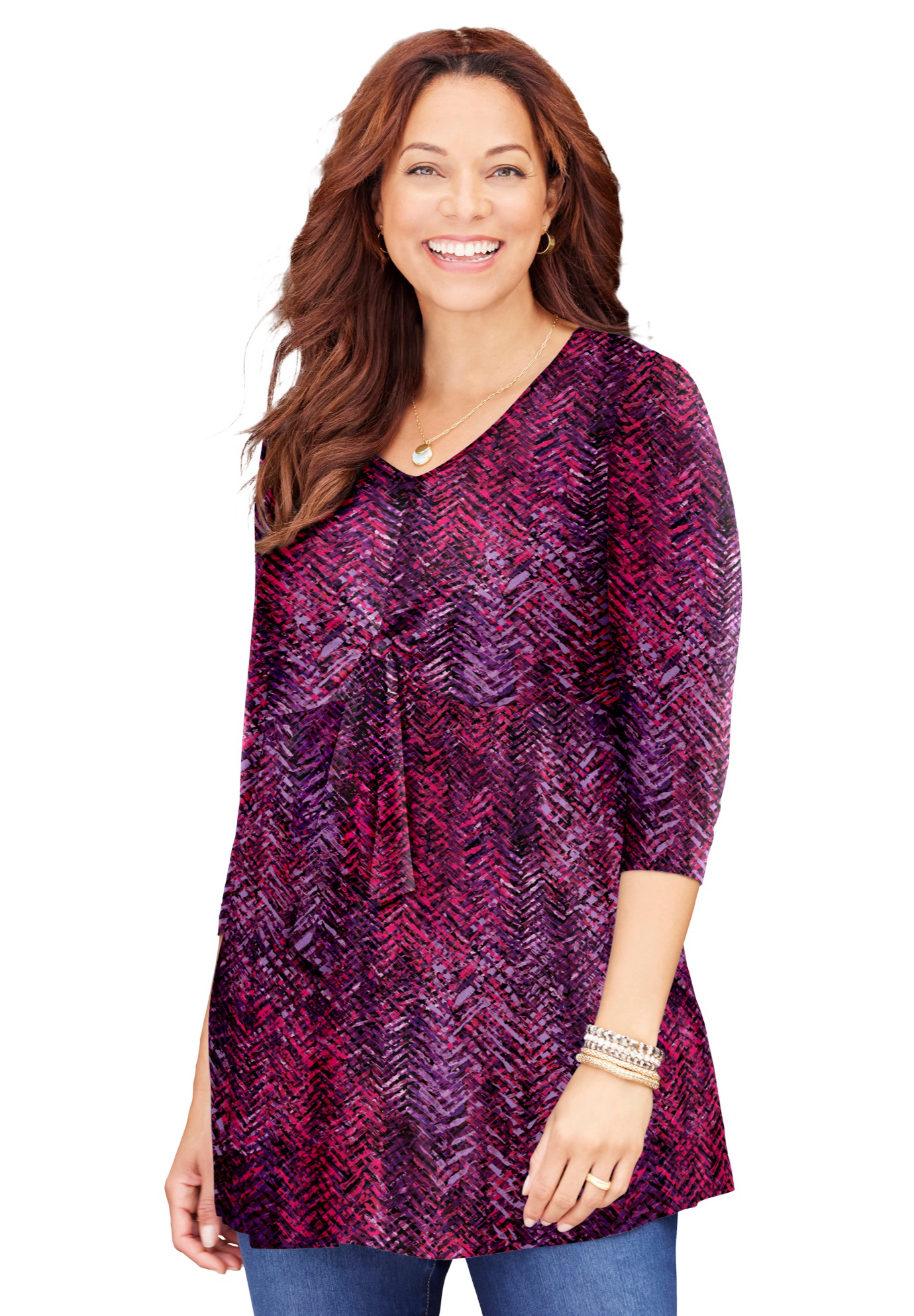 Catherines Women s Plus Size Twist Front Top 0X Pink Burst 