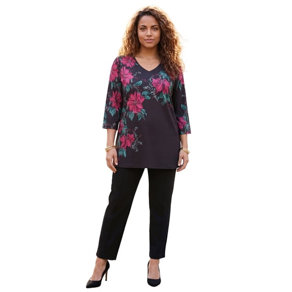 Catherines Women's Plus Size V-Neck Placement Print Top