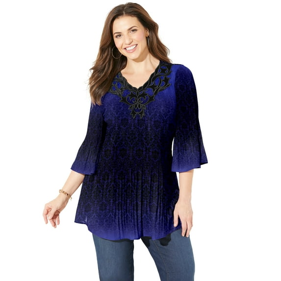 Catherines Women's Plus Size Velvet Trim Pleated Blouse