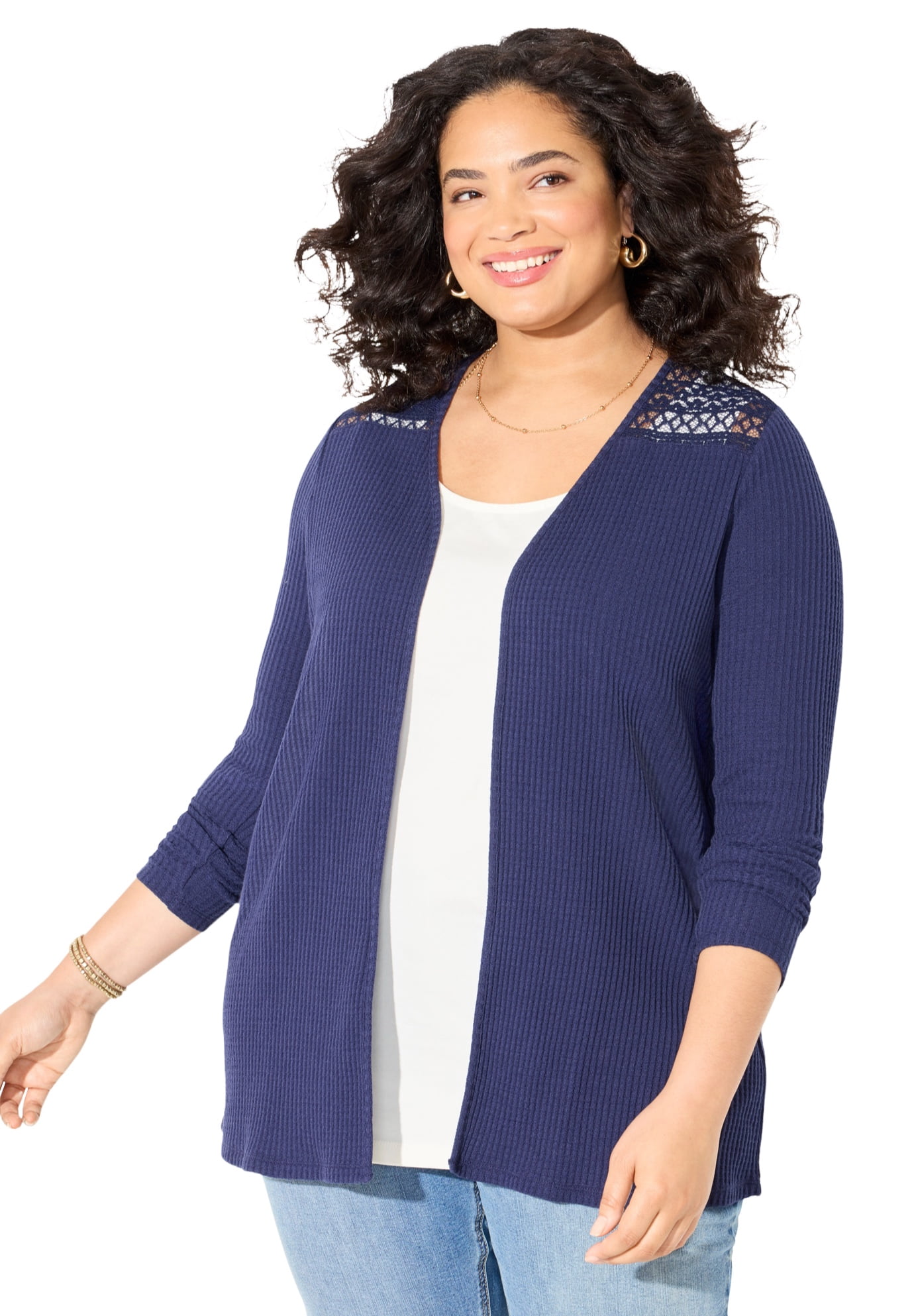 Plus Size Waffle Long Line Cardigan