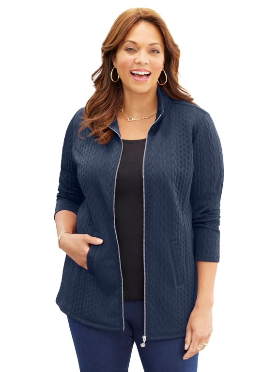 Women's Plus Size Zip-Front Cable Jacket