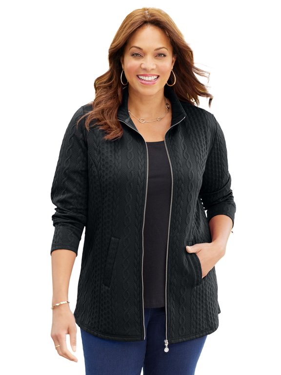 Women's Plus Size Zip-Front Cable Jacket
