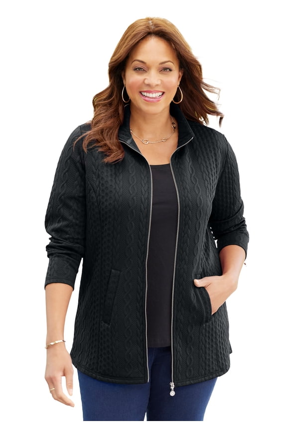 Women's Plus Size Zip-Front Cable Jacket