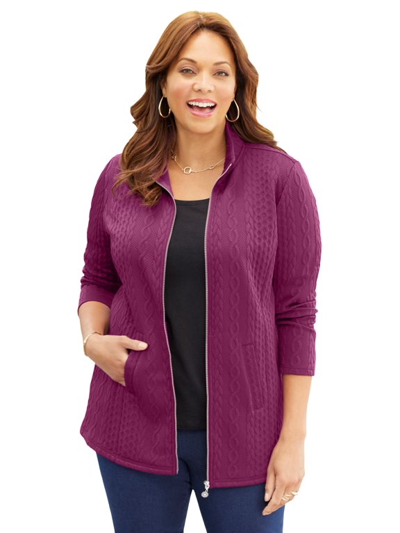 Women's Plus Size Zip-Front Cable Jacket