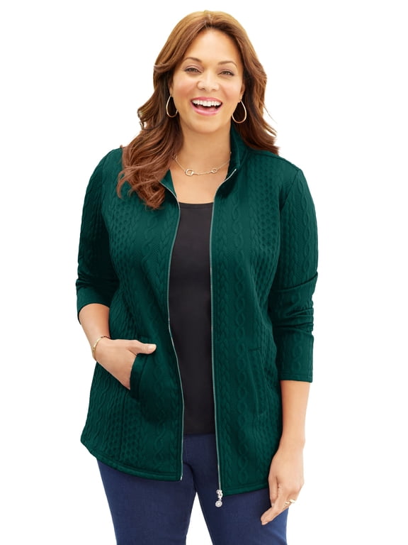 Women's Plus Size Zip-Front Cable Jacket