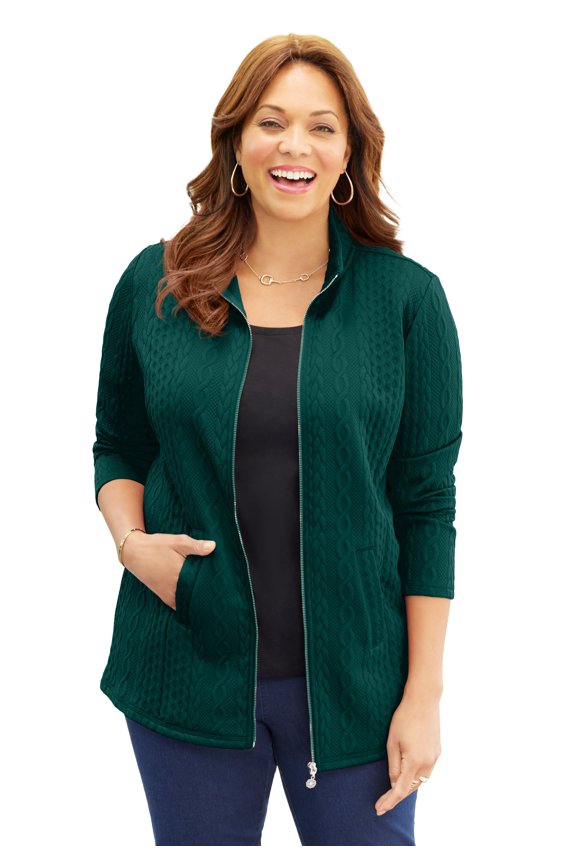 Women's Plus Size Zip-Front Cable Jacket