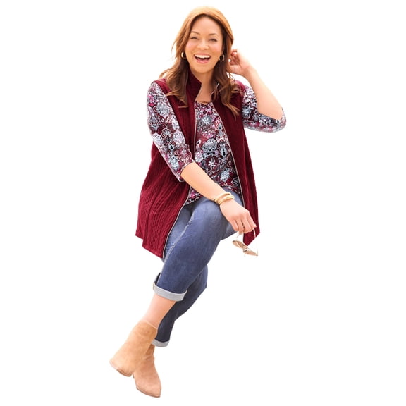 Catherines Women's Plus Size Zip-Front Cable Vest