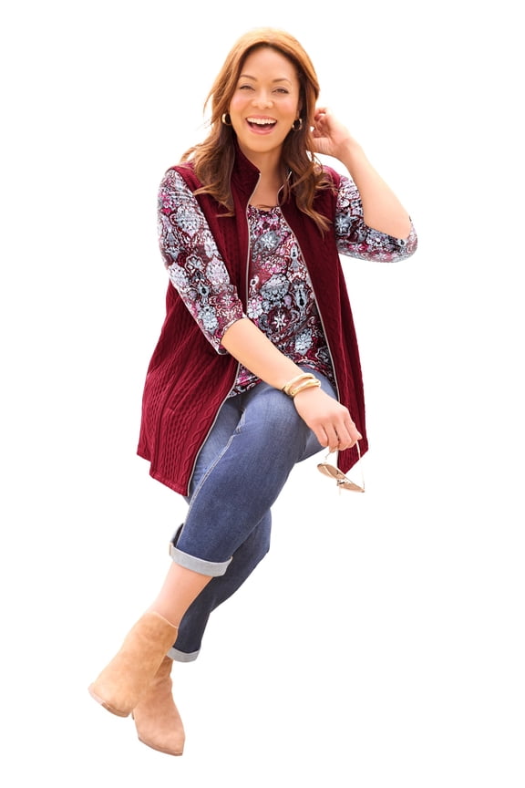 Women's Plus Size Zip-Front Cable Vest