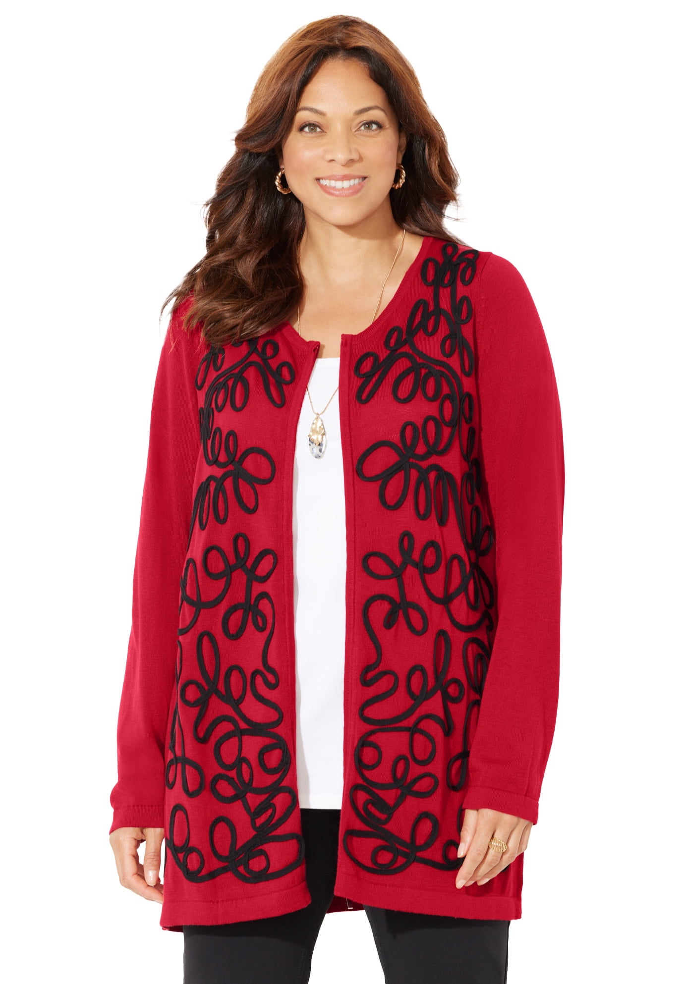 Catherines Women s Plus Size Zip Front Embroidered Cardigan Walmart