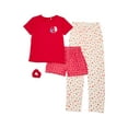 thumbnail image 1 of Catherne Malandrino Girls Short Sleeve Top, Pant and Shorts with Bonus Scrunchie 4-Piece Pajama Set, Sizes 4-16, 1 of 3
