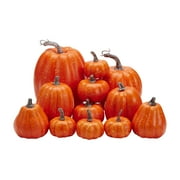 Cathery 12Pcs Assorted Sizes Harvest Artificial Faux Pumpkins for Halloween Fall Thanksgiving Harvest Home Party Decor