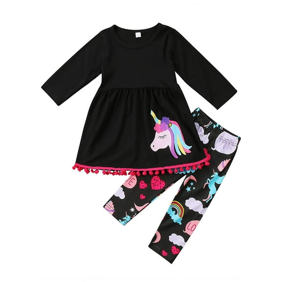 Cathery 2Pcs Toddler Baby Girl Winter Clothes Animals Print Long Sleeve T-Shirt Tops+Floral Pants Outfit Set 2-7T