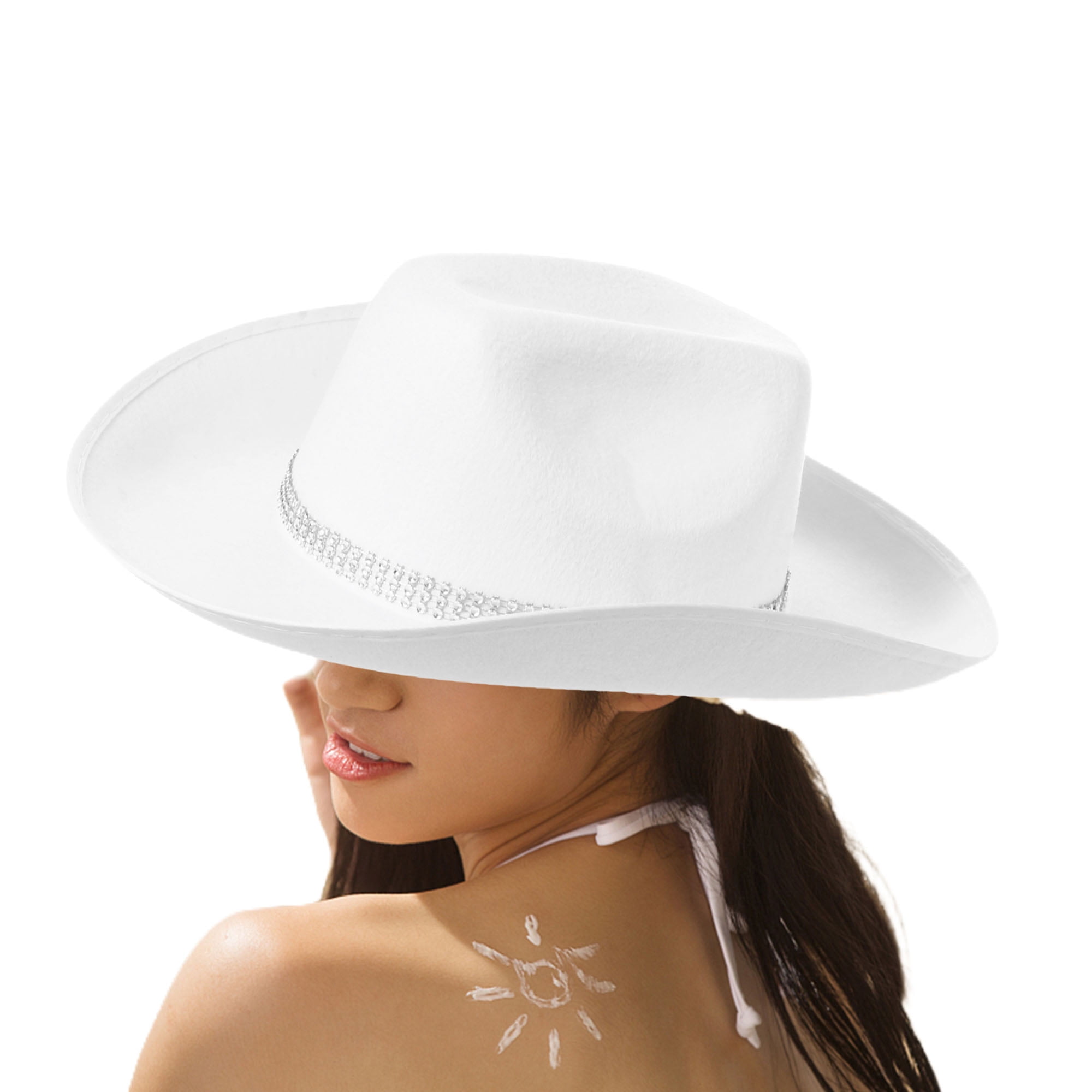 Ivory Rhinestone “Glitter” Brim Cowboy / Fedora Hat ? Ivory Glimmer Queen Rhinestone Cowgirl Hat ? Crystal  main image 3