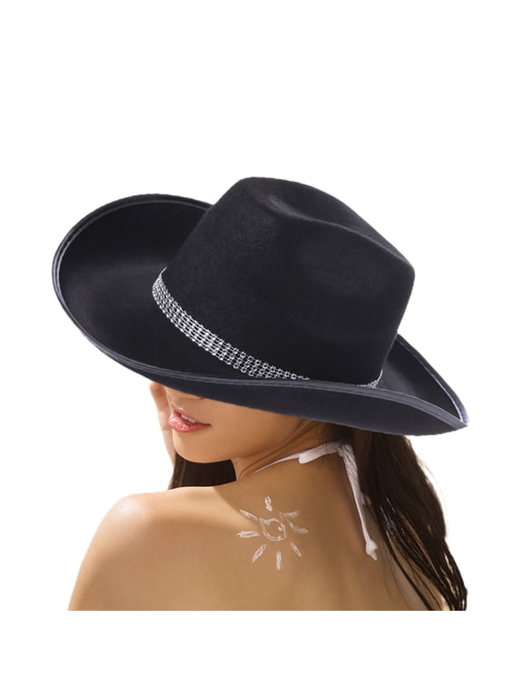 Adult Glitter White Black Cowboy Hats Western Rhinestone Cowgirl Hat for Women Girl Adjustable Wide Brim Fedora Hat