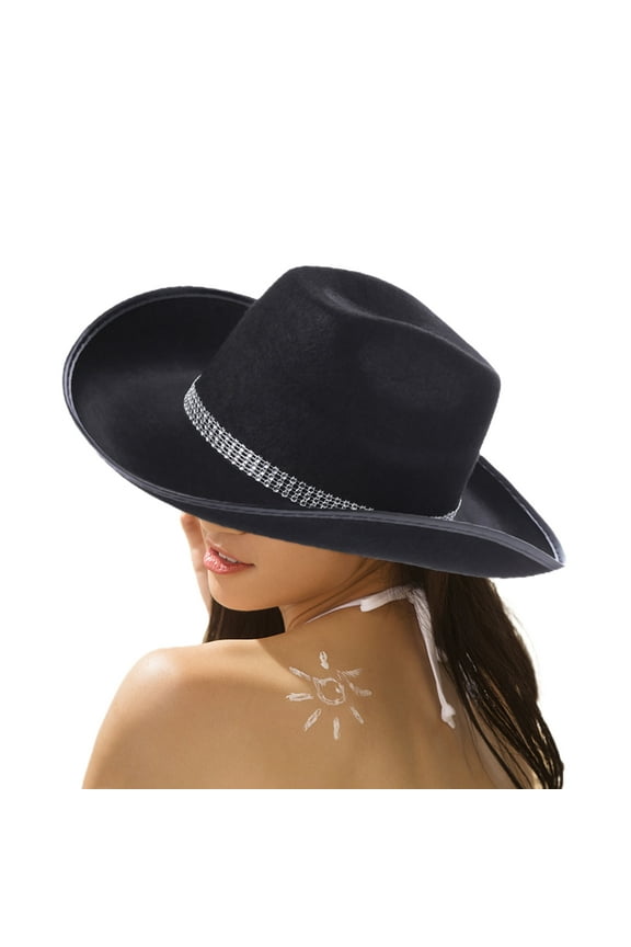 Adult Glitter White Black Cowboy Hats Western Rhinestone Cowgirl Hat for Women Girl Adjustable Wide Brim Fedora Hat