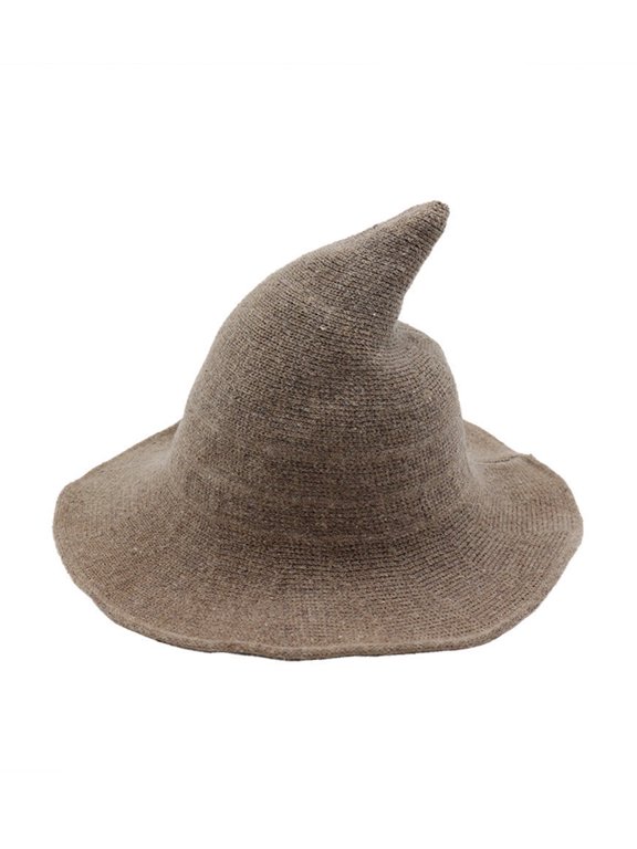 Adult/Kids Witch Hat Wide Brim Foldable Pointed Cap Modern Cotton Wool Hat for Halloween Party Costume Accessories