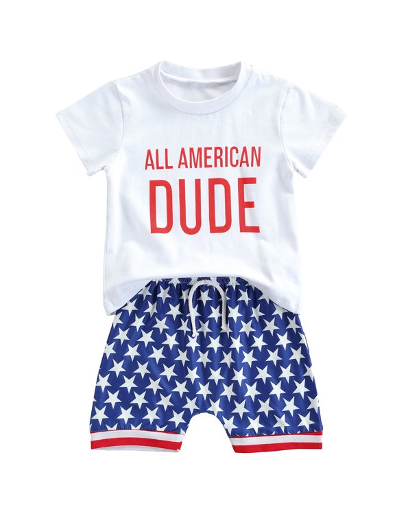Baby Boy 4th of July Outfits Short Sleeve Tee Shirt and Casual Shorts 2Pcs Independence Day Outfit