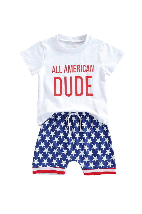 Baby Boy 4th of July Outfits Short Sleeve Tee Shirt and Casual Shorts 2Pcs Independence Day Outfit